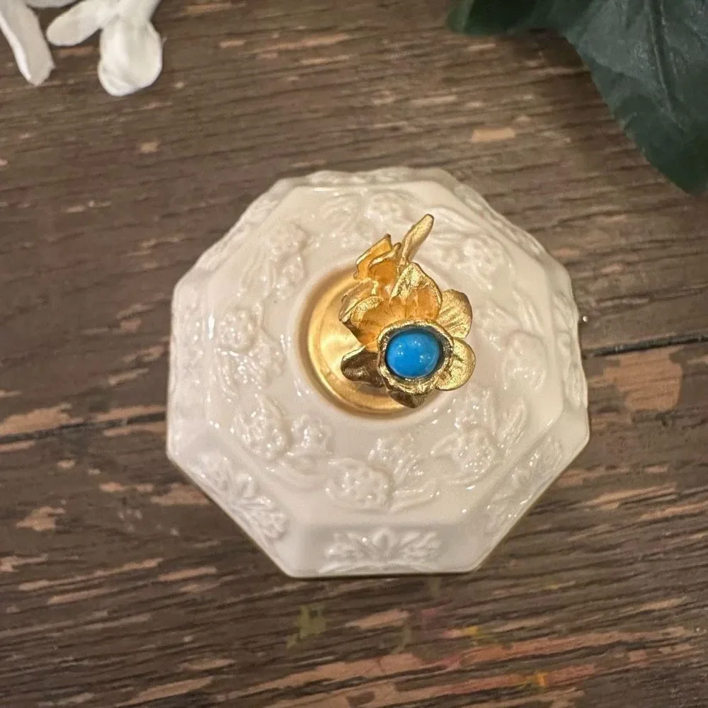 Lenox China Treasures Collection December Turquoise PorcelainTrinket Box Vintage